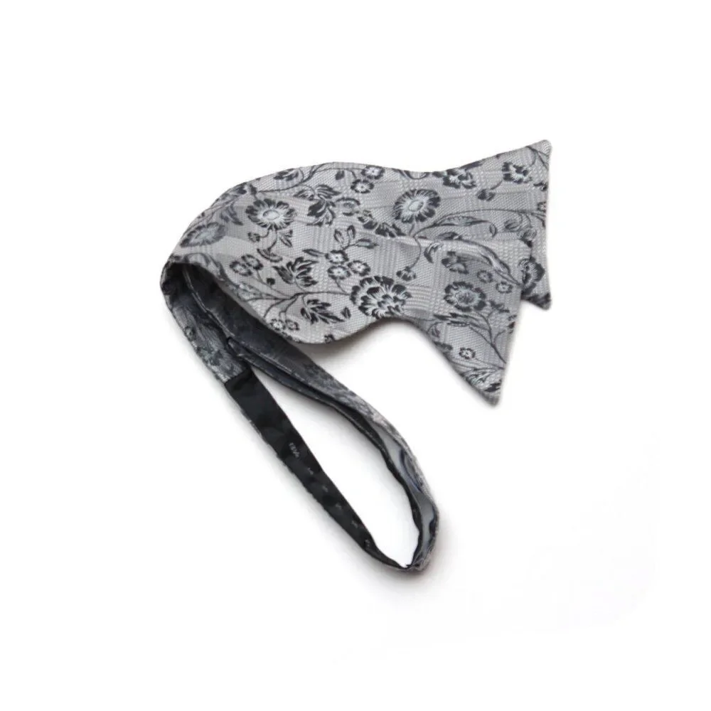Men's‎ Self-tied Bow Tie 100%Silk Big Butterfly Floral grey S693